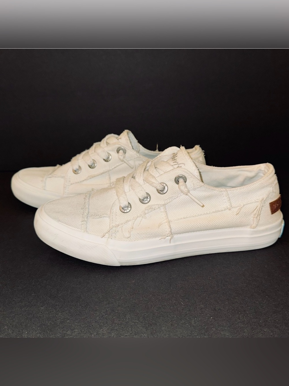 Blowfish Malibu “Maxine” White Canvas Frayed Distressed Sneakers, Sz 8.5 - Picture 2 of 13
